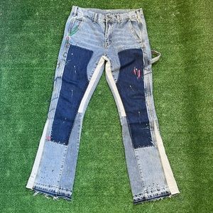 Flared patched carpenter denim with paint platter